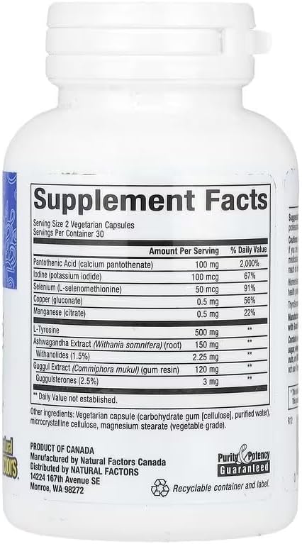 WomenSense ThyroSense by Natural Factors, Natural Supplement to Support Healthy Thyroid Function, Vegetarian, Non-GMO, 60 capsules (30 servings)