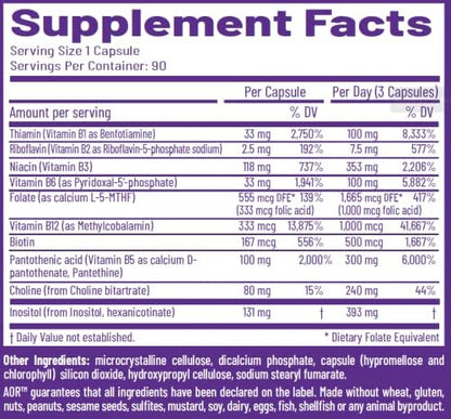 AOR, Advanced B Complex, Multivitamin Support for Energy, Stress and Metabolism, Dietary Supplement, 90 Capsules (90 Servings)
