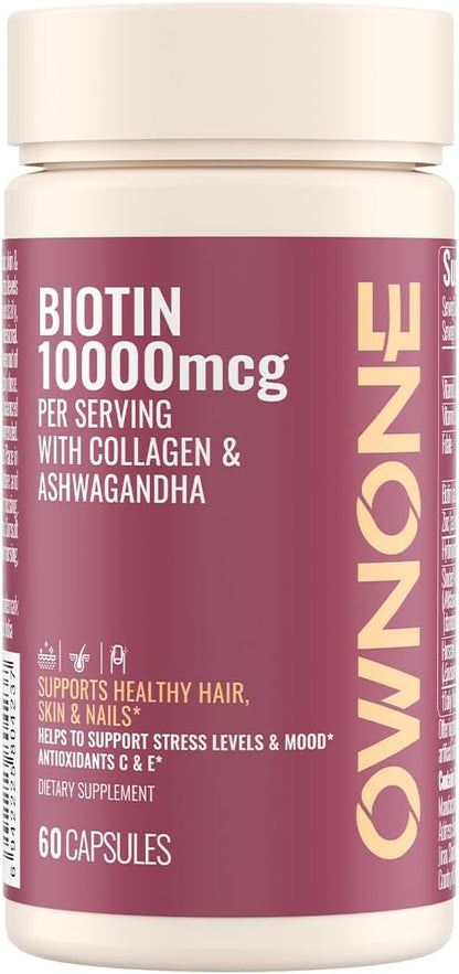 Biotin 10000mcg,Supports Healthy Hair, Skin and Nails Vitamins Supplement,Helps Balance Stress Levels and Mood,60 Capsules