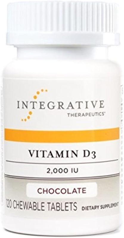 Integrative Therapeutics Vitamin D3 50 mcg (2,000 IU) - Immune System and Bone Health Support Supplement* - Gluten Free - Dairy Free - Chocolate Flavored - 120 Chewable Tablets