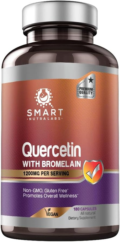 Smart Nutra Labs Quercetin with Bromelain- 180 Count, 1200mg Serving- Supports Immune Health & Energy- Vegan Friendly, Non-GMO, Gluten Free
