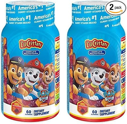 L’il Critters Paw Patrol Gummy Vites Daily Gummy Multivitamin for Kids, Vitamin C, D3 for Immune Support Cherry, Orange and Blueberry Flavors, 60 Gummies (Pack of 2)
