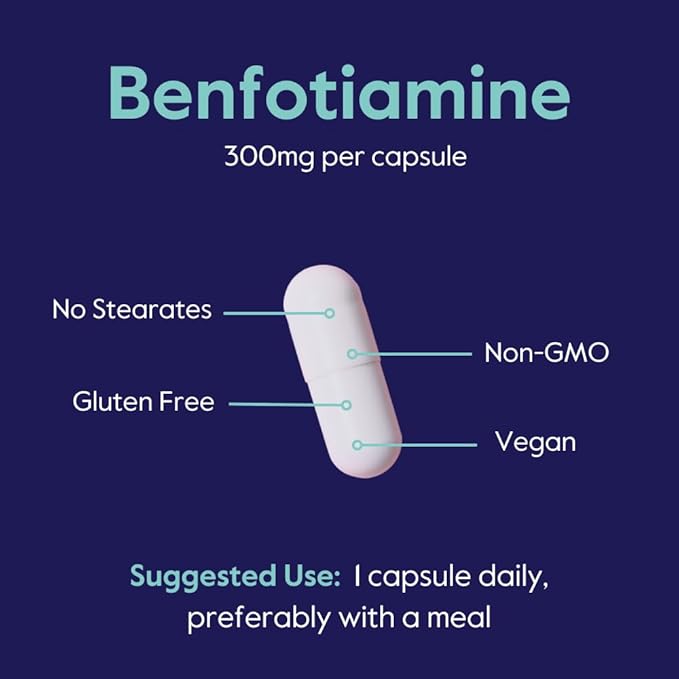 BESTVITE Benfotiamine 300mg (120 Vegetarian Capsules) (60x2) No Stearates - No Silicon Dioxide - Vegan - Non GMO - Gluten Free