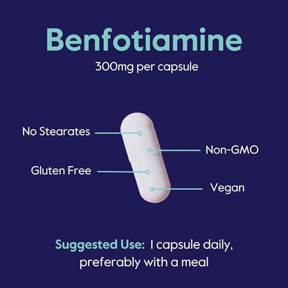 BESTVITE Benfotiamine 300mg (180 Vegetarian Capsules) (60x3) No Stearates - No Silicon Dioxide - Vegan - Non GMO - Gluten Free