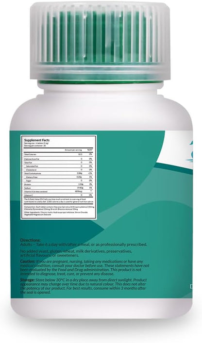 SuperGreen Spirulina Complex - Superfoods (Spirulina grown in Hawaii, Chlorella & Brocolli), Supports Metabolism & Energy Boost and the body's natural detoxification process 500mg, 180 tabs