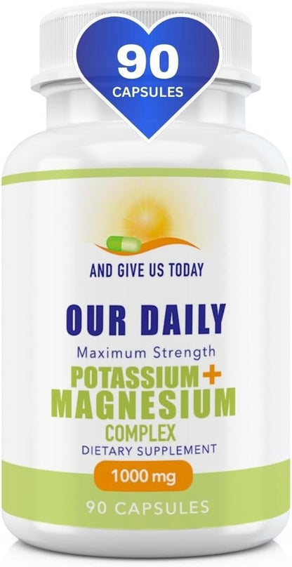 Our Daily Vites Potassium Magnesium Supplement 1000 mg - Powerful Magnesium Potassium Supplement with 5 Forms of Magnesium for Muscle Recovery, Leg Cramps, Gluten-Free Non-GMO - 90 Caps (1000 mg)