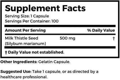 Dr Clark Store Milk Thistle Seed Supplement – 500mg, 100 Capsules, Liver Health & Detox Support
