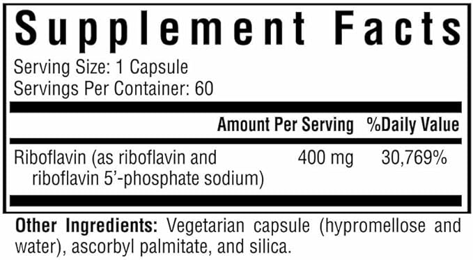 Seeking Health Riboflavin, Vitamin B2, 400 mg Riboflavin, 4 mg Active Riboflavin-5-Phosphate, Energy Supplement, Vegetarian (60 Capsules)*