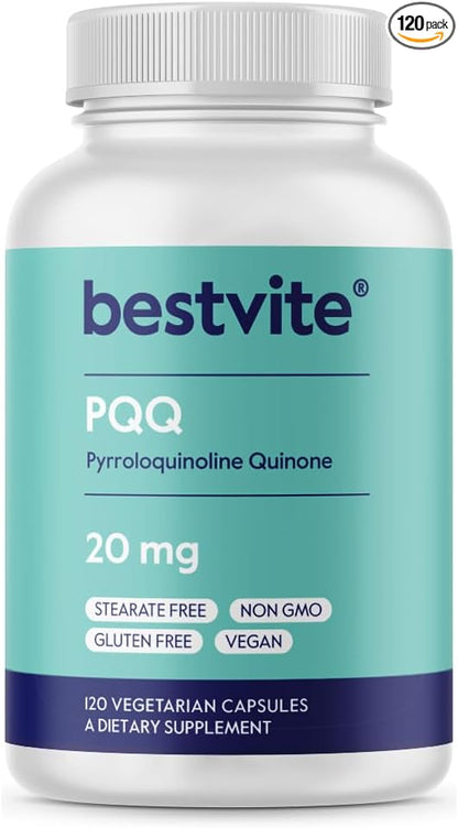 BESTVITE PQQ 20mg (Pyrroloquinoline Quinone) (240 Vegetarian Capsules) (120 x 2) - No Stearates - Vegan - Non GMO - Gluten Free