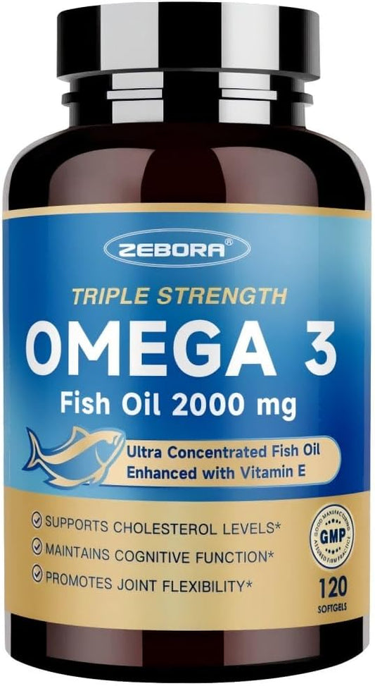 Triple Strength Omega-3 Fish Oil 2000mg with Vitamin E – Ultra High-Potency EPA, DHA & DPA Fatty Acids – Supports Heart, Brain, Eye, Skin & Immune Health – Non-GMO, 120 Softgels