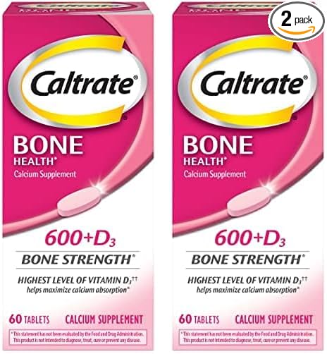 Caltrate 600 Plus D3 Calcium and Vitamin D Supplement Tablets, Bone Health Supplements for Adults - 60 Count (Pack of 2)