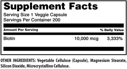 Amazing Formulas Biotin 10,000 Mcg Supplement | 200 Veggie Capsules | Non-GMO | Gluten-Free | Made in USA | Suitable for Vegetarians