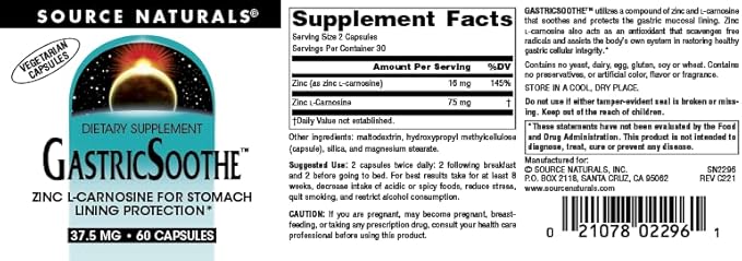 Source Naturals GastricSoothe Zinc L Carnosine* - 60 Veggie Caps