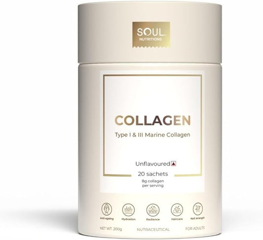 100% Pure Marine Collagen - Type I & III Peptides, 8g Unflavored, Sugar-Free, Preservative-Free, Dairy-Free, GMO-Free, Perfect for Drinks & Smoothies.