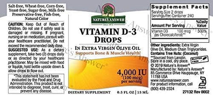 Vitamin D3 Drops | Bundled Measuring Spoon - Vitamin D3 4000 Iu Potency in Virgin Olive Oil, Bone & Muscle Support, Easy-to-Use Dropper [Pack of 3]