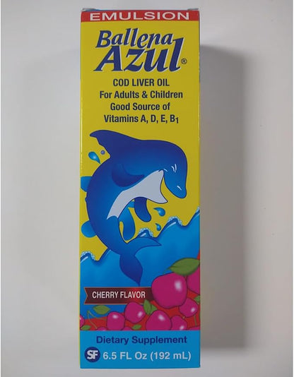 Ballena Azul Aceite de Hígado de Bacalao para Adultos y Niños, COD Liver Oil for Adults and Children, Good Source of Vitamins A,D,E, B1, Dietary Supplement, Omega 3