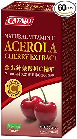 CATALO Acerola Cherry Extract Capsules – Vitamin C from Acerola Cherries, Plant-Based, No Synthetic Vitamin C, No Artificial Colors or Preservatives – 60 Vegetarian Capsules