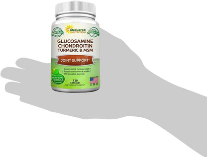 aSquared Nutrition Glucosamine Chondroitin Turmeric MSM Boswellia - 120 Capsules - Joint Support Supplement - Joint Support Relief Pills for Health - Natural Supplement for Back, Knee & Hands