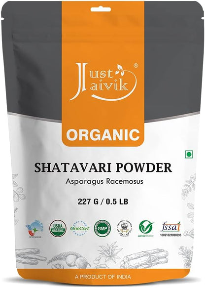 Just Jaivik 100% Organic Shatavari Powder, USDA Organic, 1/2 Pound / 227g, Asparagus Racemosus, Rejuvenative for Vata and Pitta That Promotes Vitality and Strength