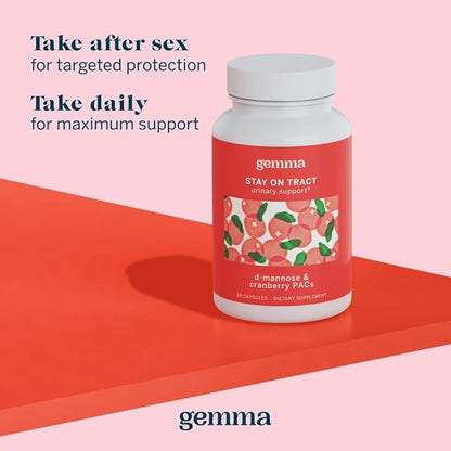 Gemma Stay On Tract Cranberry Supplement - Urinary Tract Support for Women - 36mg of Cranberry PACs and 1,000mg of D-Mannose 60 Count (Pack of 1)