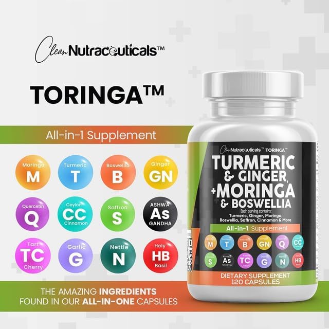 Turmeric Moringa Supplement | Ginger Boswellia Saffron - Supplement for Women and Men with Ceylon Cinnamon, Tart Cherry, Quercetin Garlic Nettle Holy Basil - 2Pack