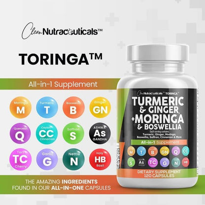 Turmeric Moringa Supplement | Ginger Boswellia Saffron - Supplement for Women and Men with Ceylon Cinnamon, Tart Cherry, Quercetin Garlic Nettle Holy Basil - 2Pack