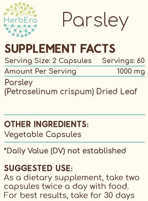 Parsley 120 Capsules, 500 mg, Made with Parsley (Petroselinum crispum) Dried Leaf (120 Capsules)