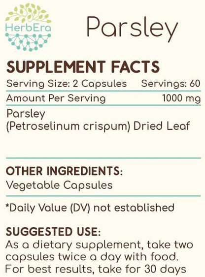 Parsley 120 Capsules, 500 mg, Made with Parsley (Petroselinum crispum) Dried Leaf (120 Capsules)