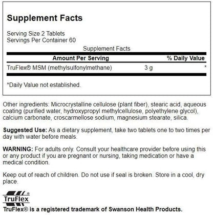Swanson Msm 1500 Milligrams 120 Tabs
