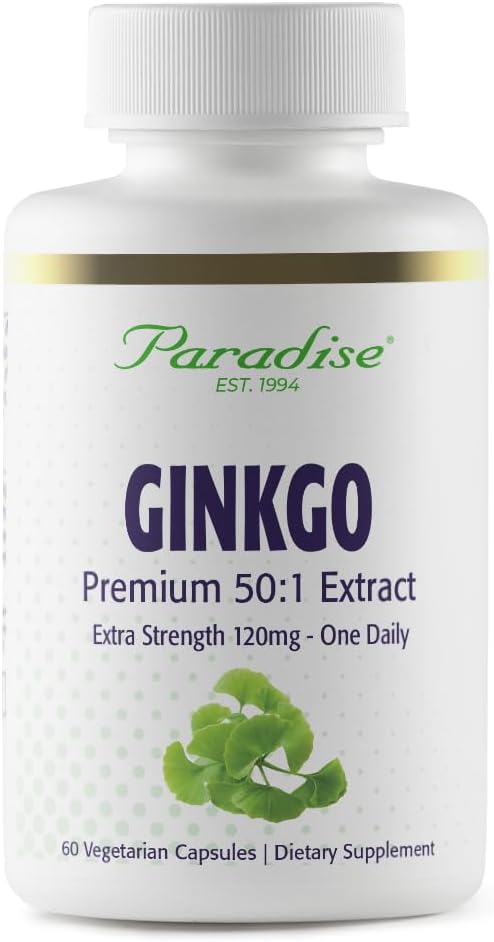 Paradise Herbs Ginkgo Biloba Extract, Super Potent, Ultra Pure, Vegan, Non GMO, Gluten Free, 60 Vegetarian Capsules