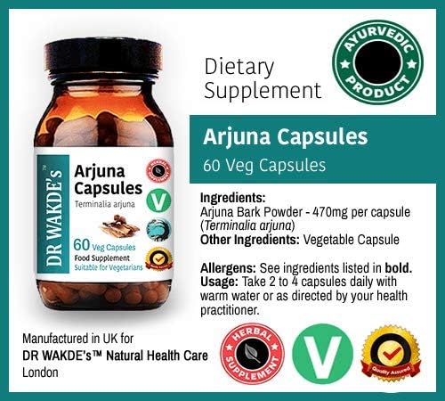DR WAKDE's Arjuna Capsules (Terminalia arjuna) | 60 Veg Caps | Ayurvedic Supplement | Vegan | 100% Herbal | Quantity Discounts | Same Day Dispatch