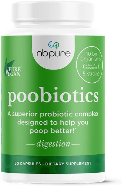 nbpure Poobiotics, Vegan Pre & Probiotics – Gut Health & Microbiome Balance Support for Men & Women – Supports IBS, Diarrhea, Constipation, Leaky Gut Relief – Lactobacillus & Bifidobacterium