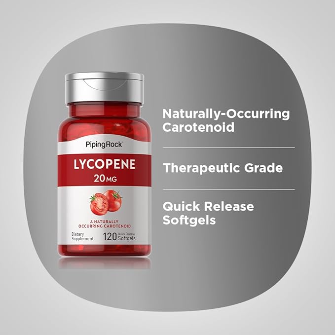 Piping Rock Lycopene Supplement | 20mg | 120 Softgels | Naturally-Occurring Carotenoid | Non-GMO, Gluten Free