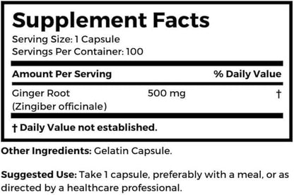 Dr. Clark Ginger Root Supplement - Digestive Support - 500 mg 100 Gelatin Capsules