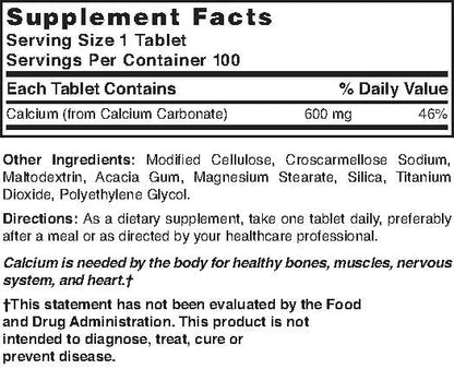Nature's Blend Pure Calcium Carbonate 600 mg 100 Tabs (1684)
