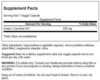 Acetyl L-Carnitine 500 mg 100 Caps by Swanson Premium