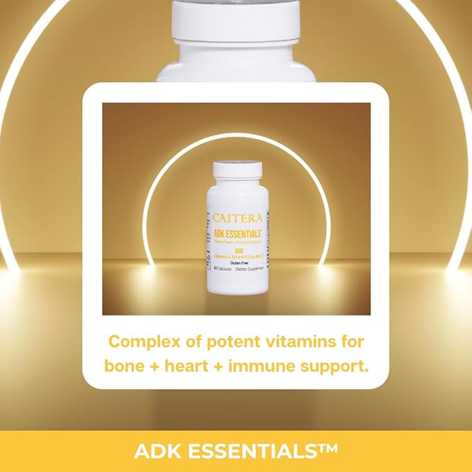 ADK Essentials | Vitamin A, D, K (as MK-7) Dietary Supplement for Bone + Heart + Immunity | Supports Bone Density/Integrity; Calcium Utilization; and Cardiovascular System | Vegan 60 Capsules