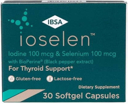 Ioselen - Thyroid Support Supplement – 100 mcg Selenium, 100 mcg Iodine, 5mg BioPerine - 30 Soft-Gel Caps for Increased Bioavailability and Absorption - Gluten-Free, Lactose-Free, Sugar-Free, Non-GMO