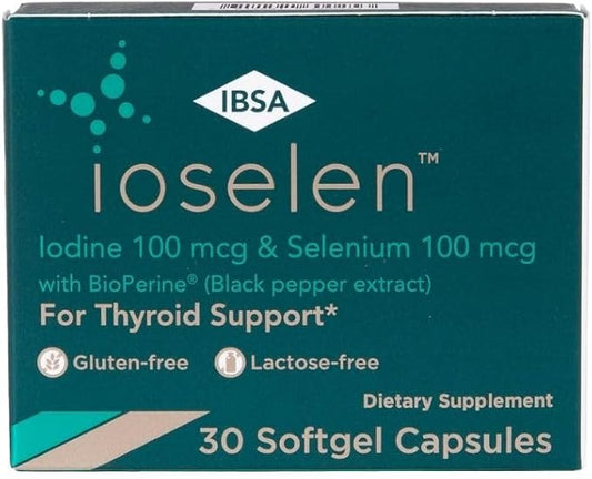 Ioselen - Thyroid Support Supplement – 100 mcg Selenium, 100 mcg Iodine, 5mg BioPerine - 30 Soft-Gel Caps for Increased Bioavailability and Absorption - Gluten-Free, Lactose-Free, Sugar-Free, Non-GMO