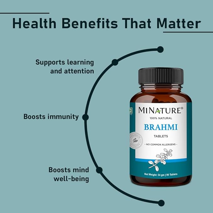 Brahmi Tablets - 90 Tablets, 1000 mg |45 Days Supply | by mi Nature | 100% Natural Brahmi Tablets | Vegan | Bacopa Monnieri | from India