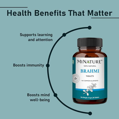 Brahmi Tablets - 90 Tablets, 1000 mg |45 Days Supply | by mi Nature | 100% Natural Brahmi Tablets | Vegan | Bacopa Monnieri | from India