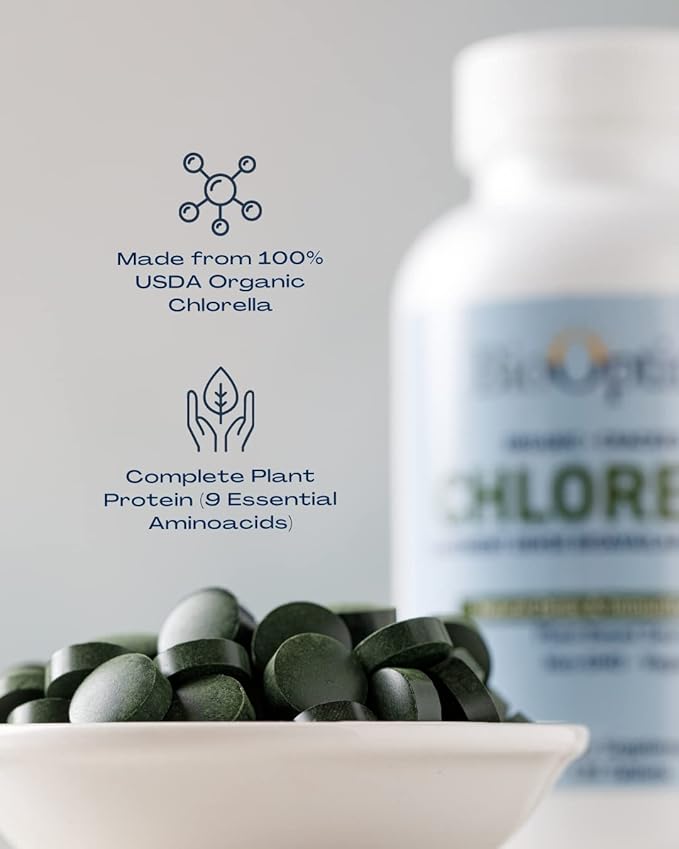 Organic Chlorella Tablets - Organic, Non-GMO, No Additives or Fillers - 500mg Premium Quality Dietary Supplement with Vitamins, Minerals, & Antioxidants (120 Tablets)