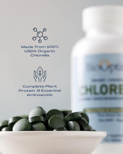 Organic Chlorella Tablets - Organic, Non-GMO, No Additives or Fillers - 500mg Premium Quality Dietary Supplement with Vitamins, Minerals, & Antioxidants (120 Tablets)