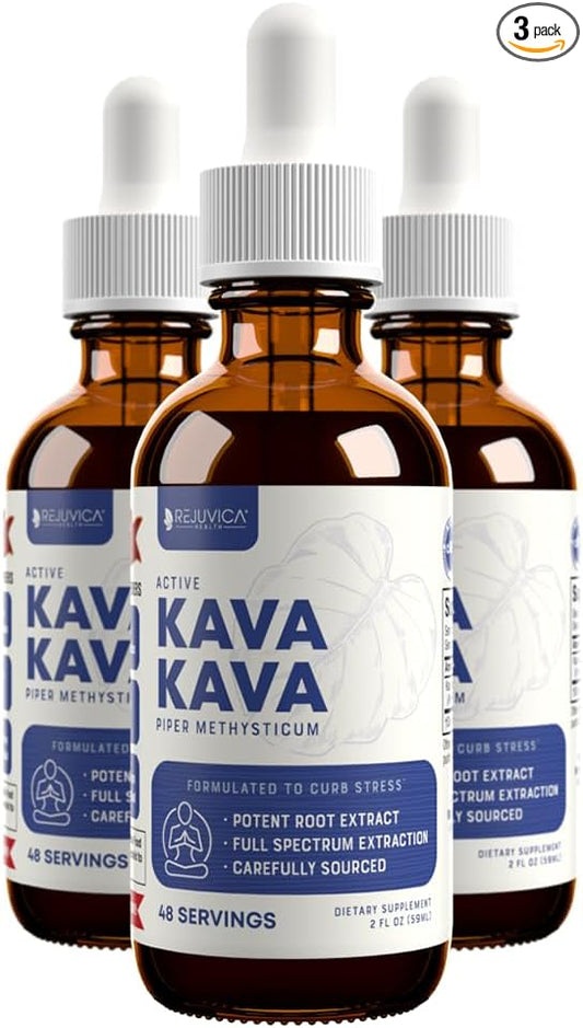 Rejuvica Health Kava Kava Root Extract Supplement - Active Kava Kava - Potent Relaxation & Calm - Liquid Extract - Piper Methysticum - Noble Variety - Naturally Occurring Kavalactones - 144 Servings