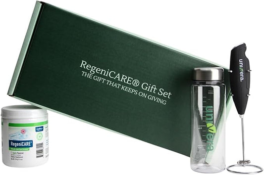 Univera RegeniCARE Gift Set with Bottle and Frother – Joint Support with Glucosamine, Univestin, MSM, Chondroitin – 30 Servings, Green Apple