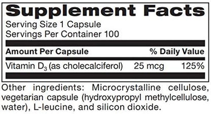 Vitamin D3 1,000 IU High Potency | Vitamin D 1000 (25 mcg) Supplement for Healthy Bones Muscles | Hypoallergenic Supplement for Enhanced Vitamin D Absorption | 100 Vegetarian Caps