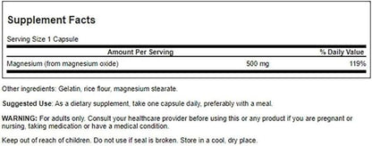 Swanson Magnesium Oxide 500 mg 100 Caps