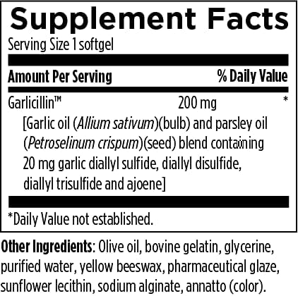 Designs for Health Allicillin - Allicin Supplement with 200mg Garlic Oil + Parsley Oil - Garlic Pills with Powerful Sulfides - Enteric Coated to Help Reduce Odor, Non-GMO (60 Softgels)