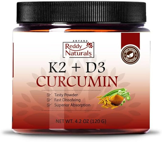 Reddy Naturals Turmeric Curcumin with K2 D3 and Black Pepper - Natural Supplement for Joint, Bone & Immune Health - Water-Soluble Powder with Honey - 4.2 oz (120g)