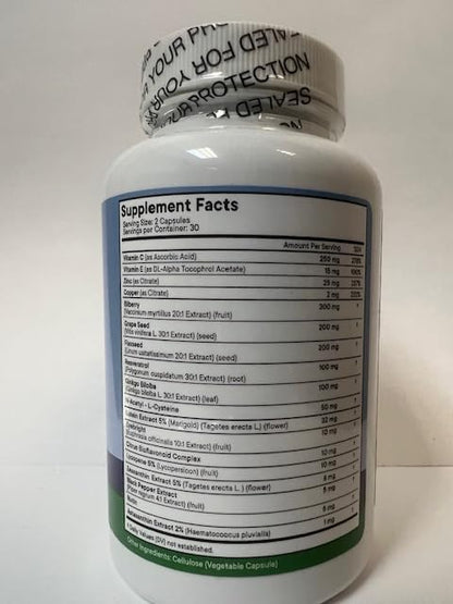 Eye Health Vitamins with Bilberry, Lutein & Zeaxanthin, Lycopene, Resveratrol, Grape Seed Extract, Flaxseed Astaxanthin- AREDS 2-120 Capsules